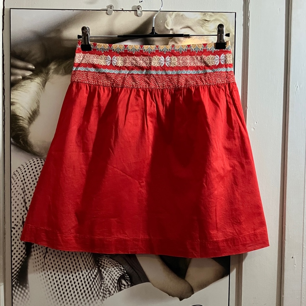 ✨Skunkfunk Red Cotton Mini Skirt | Floral Waistband Lined Side Zip small